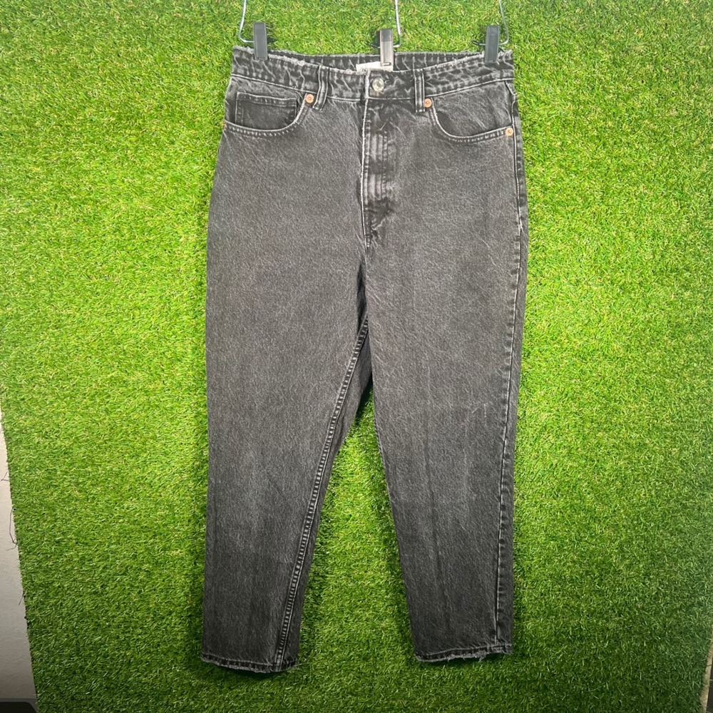 Zara Womens Mom Jeans Size 10 Faded Black High Waisted Raw Edge Denim Pants